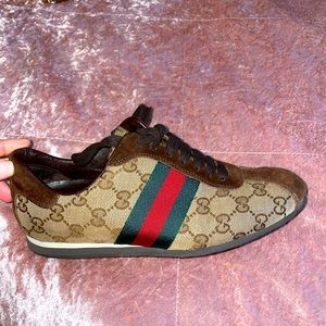 Gucci Brown/Beige Suede And GG Canvas Classic Web Low Top Sneakers Size 36 (6)
